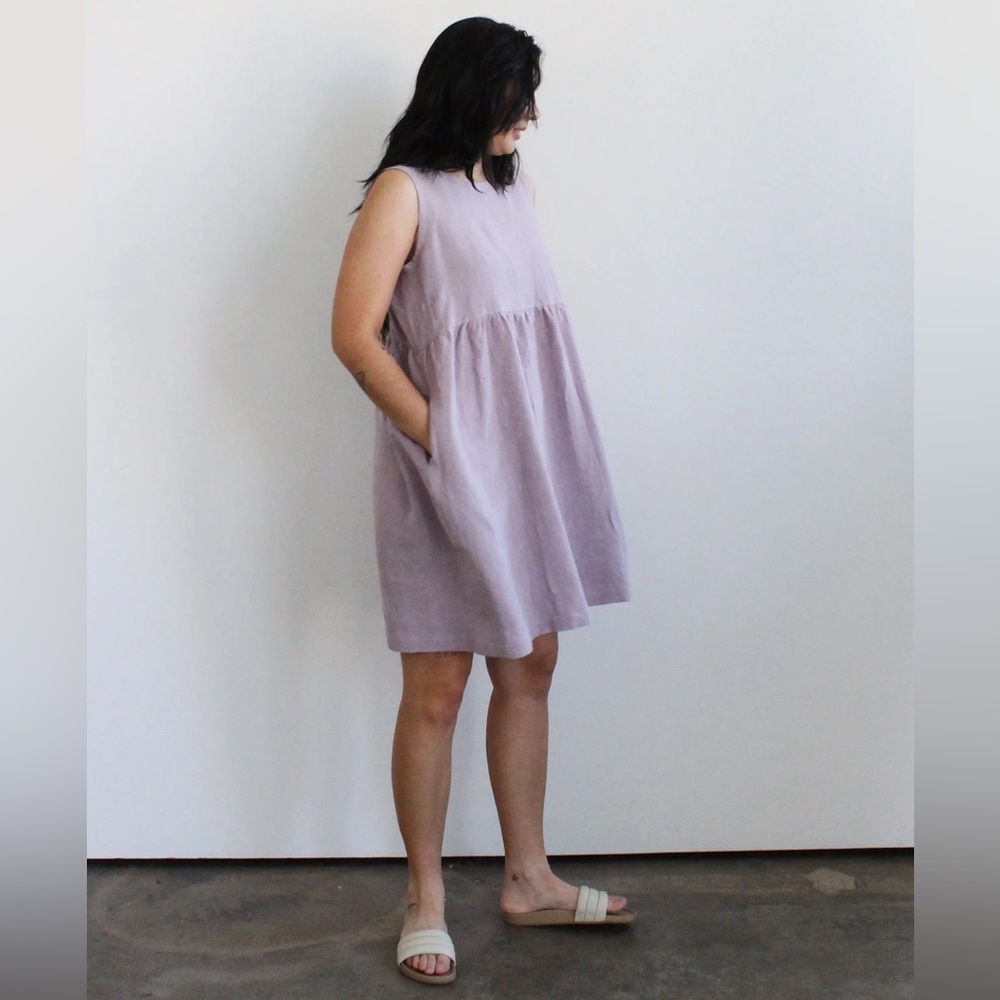 NWT Eli & Barry tank Dress 6 Mini Lavender 100% Linen pockets brand size 2 = M L